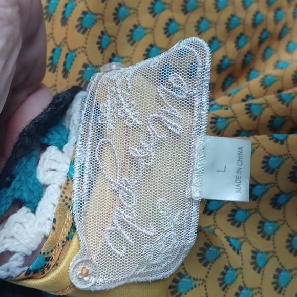 Nick & Mo Anthropologie Dress, Crochet front, gold & green - Picture 7 of 9